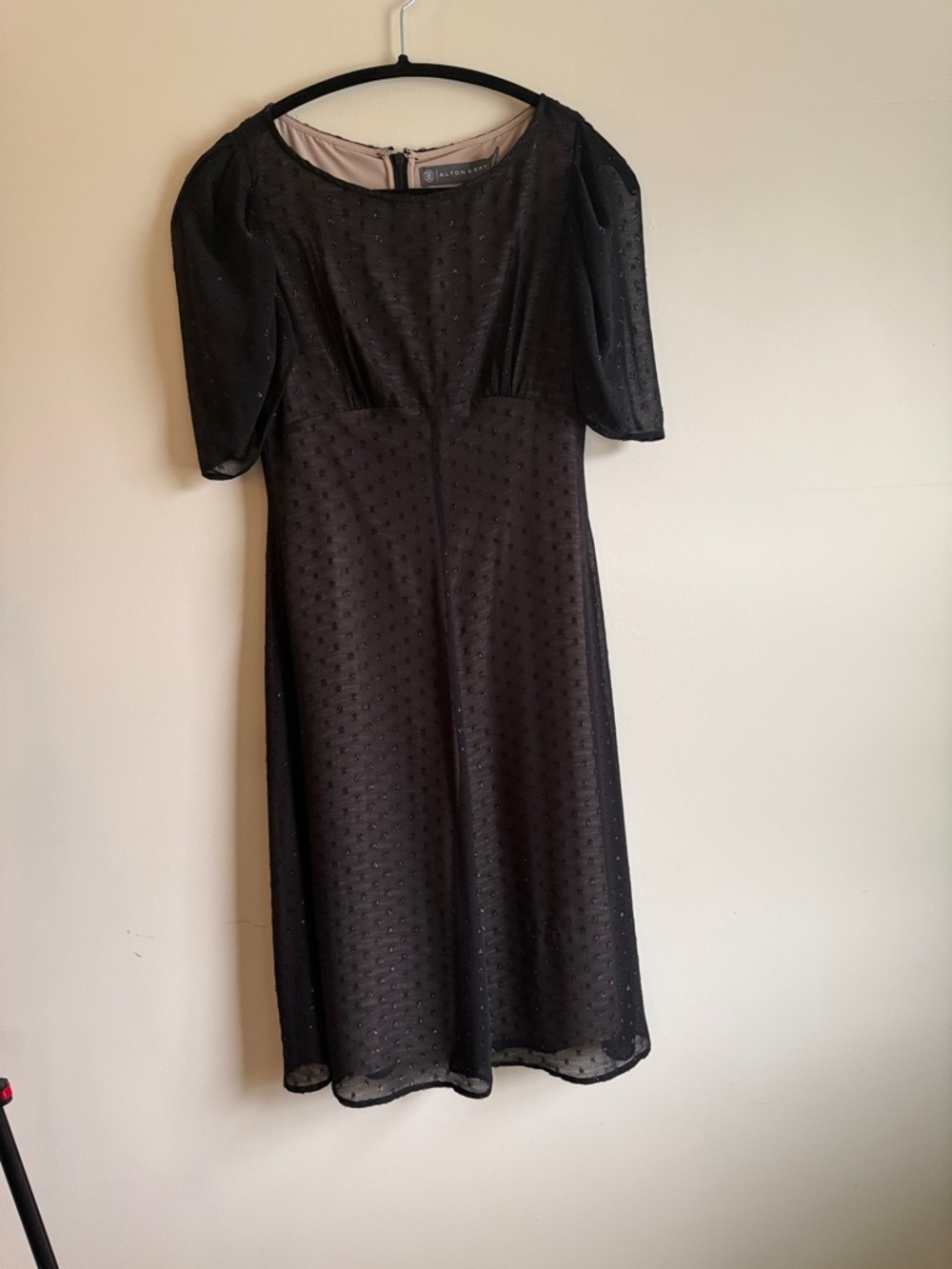 Elegant Black Swiss Dot Midi Dress
